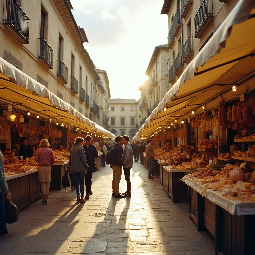 Feria gastronómica con puestos de productos artesanales en Burgos